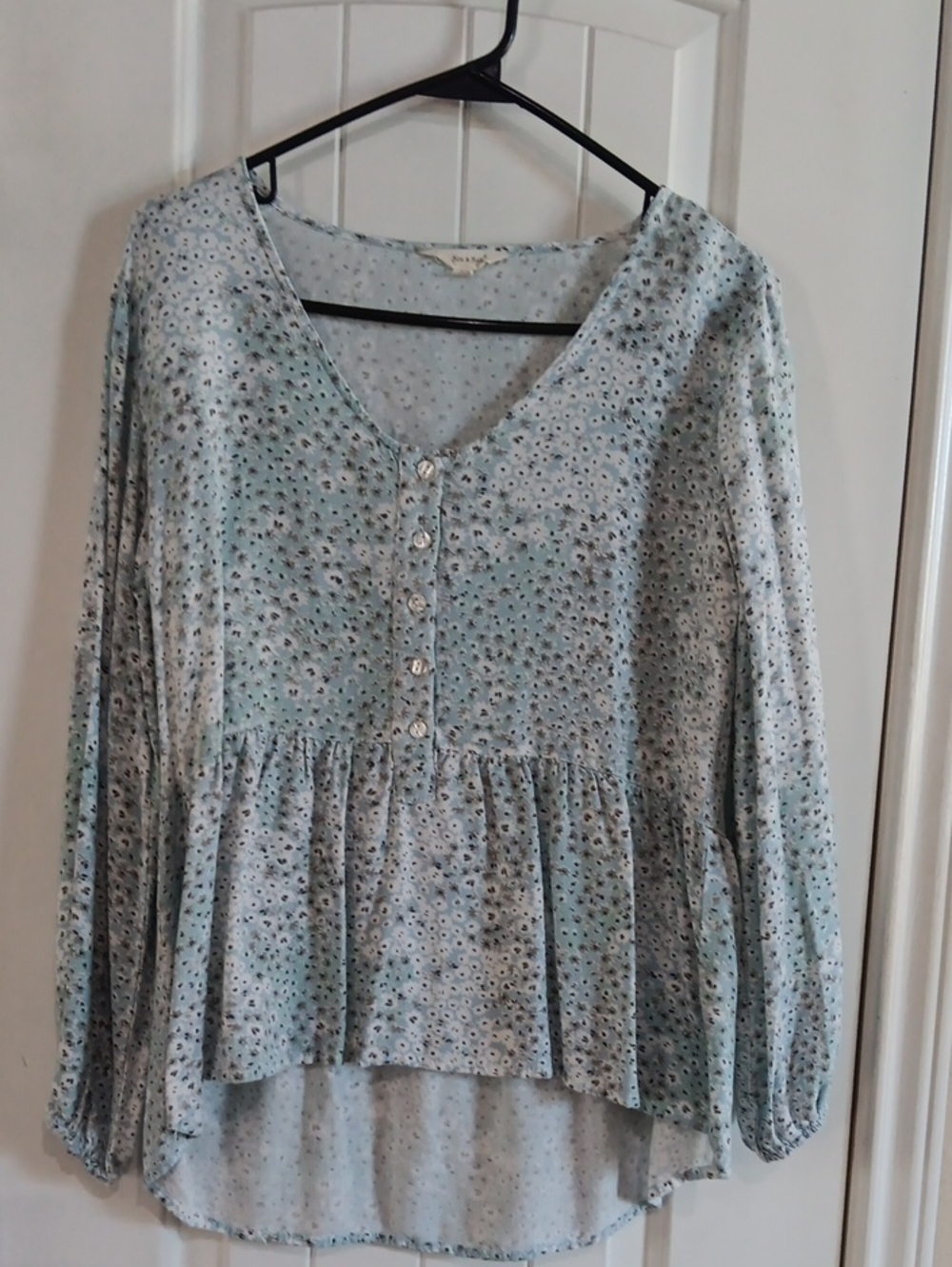 Y2K Sim & Sam Floral Peplum Top Long Sleeve Boho Hi-Low Blouse Size M